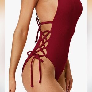 Red Lace-Up Swimsuit